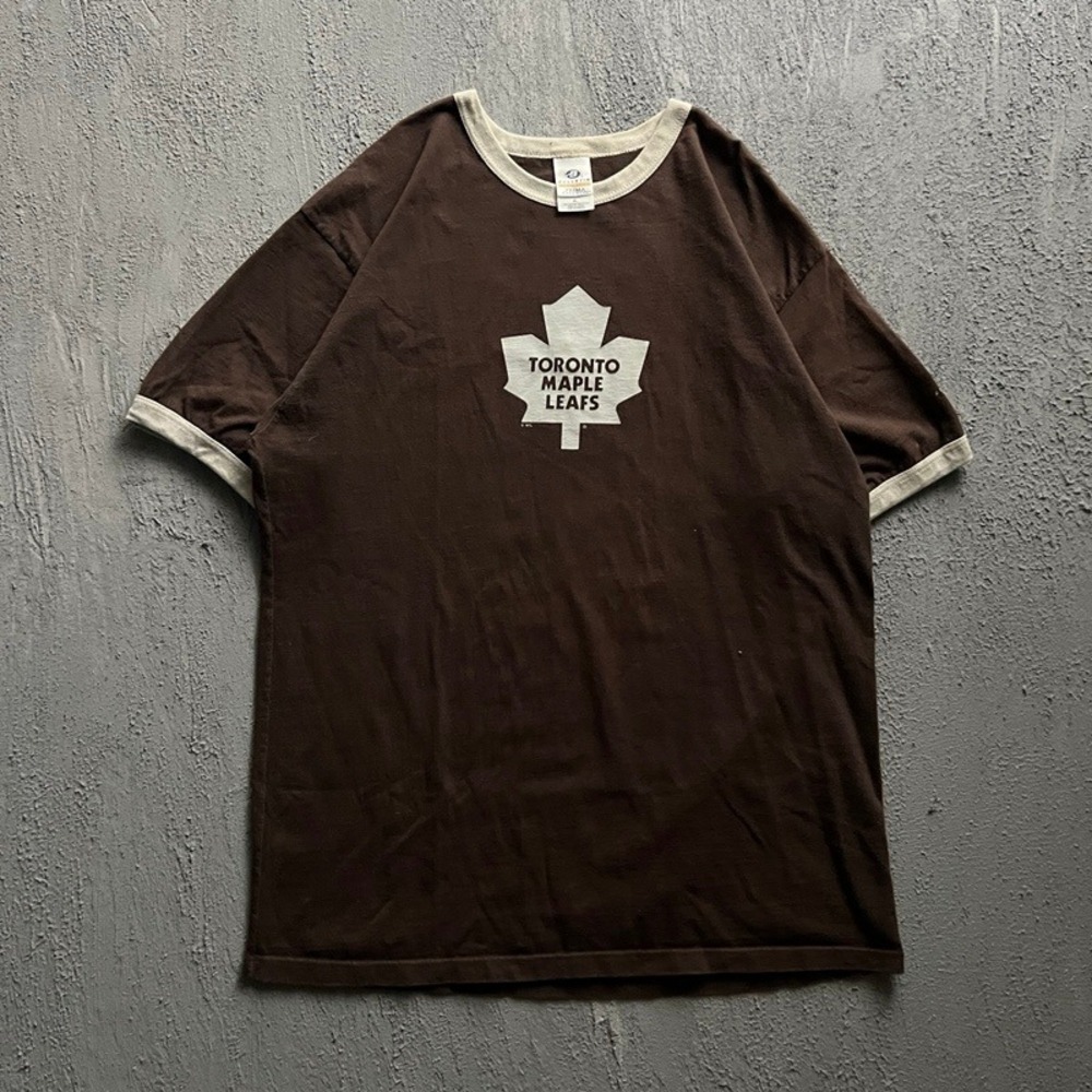 Vintage Toronto‎ Maple Leafs XL Brown 2000s Y2K Ringer NHL Hockey